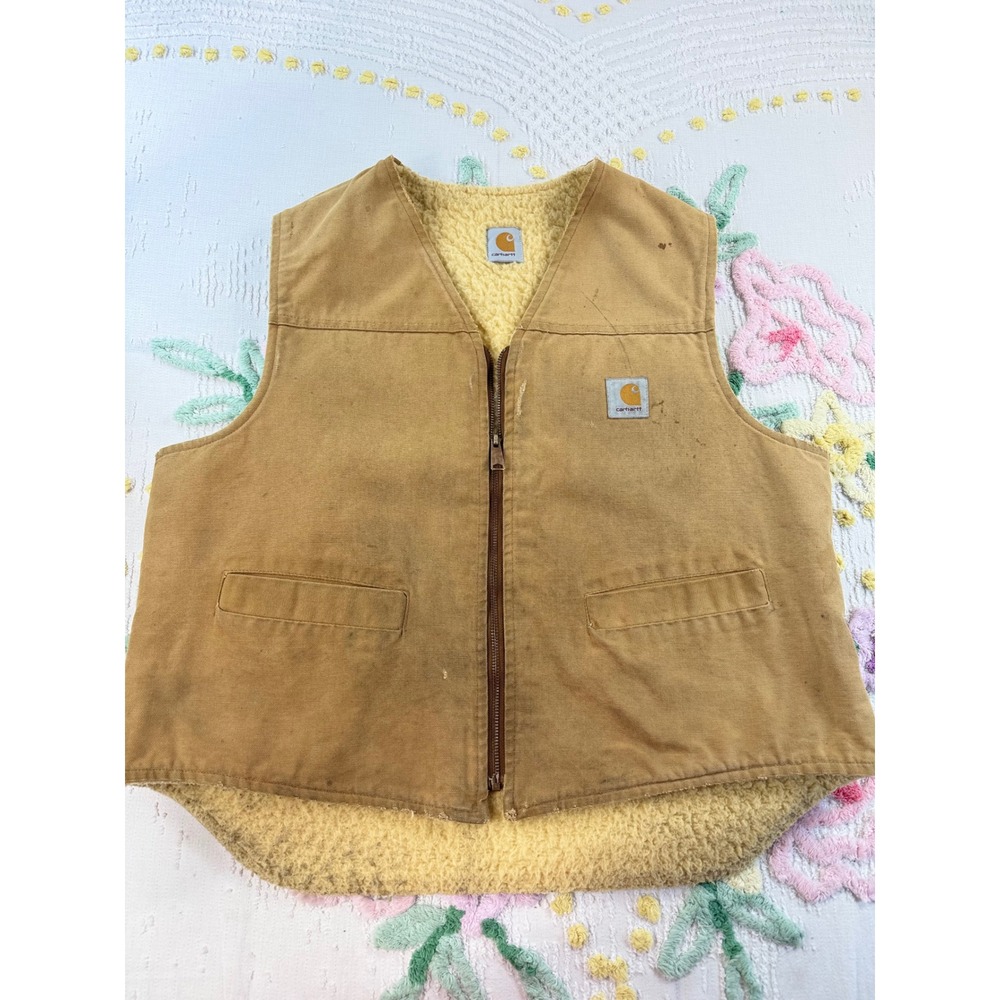 Carhartt Duck Canvas Sherpa Lined Work Vest Tan Brown Full Zip V02 BRN Mens XL